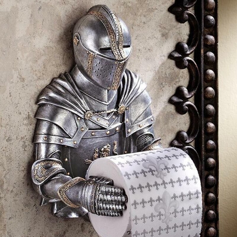 Portarrollos de papel higiénico, estatua Medieval de caballero para recuerdo, decoración gótica para baño, soporte para toallas de papel