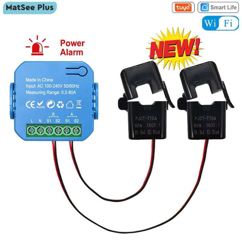 Tuya SMART Life medidor de pinzas bidireccionales de energía wifi, con aplicación de alarma de sobrecarga de zumbador para establecer umbrales monitores de generación y consumo de energía solar ac110v / 240v