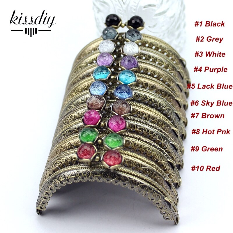 KISSDIY 10 pz/lotto 8.5 centimetri Bronzo Antico del Metallo Della Borsa telaio Semicerchio di Loto Testa branelli di corallo Bacio catenaccio FAI DA TE accessori borsa