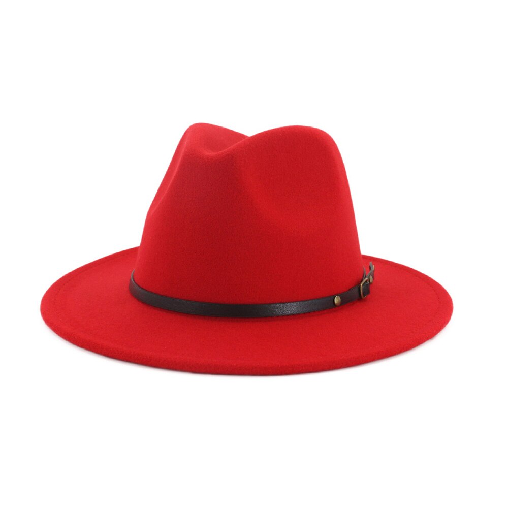 Sombrero fieltro rojo y negro para hombre y mujer, sombrero de ala ancha, sombrero Trilby para Jazz, iglesia, Sombrero de Panamá,