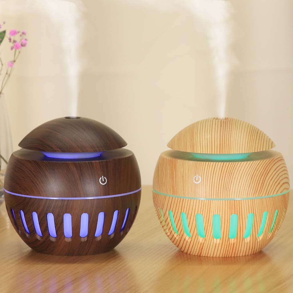 USB humidifier Electric oil Aromatherapy wood grain Ultrasonic air diffuser with 7 colors lights for home office Reed Diffusers