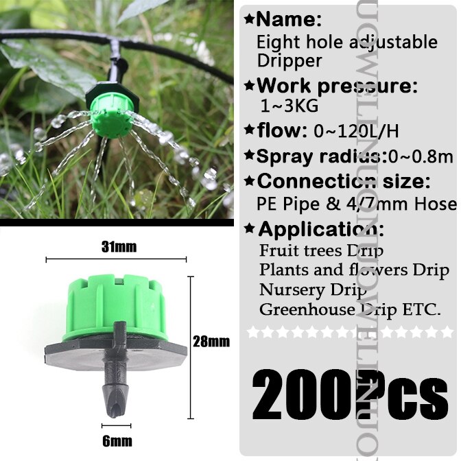 10 ~ 300Stck Einstellbare Gargen Tropf Bewässerung Tropf H PP Kunststoff 8 Löcher Strahler Anti-Verstopfen terrasse Bewässerung Sprinkler: Grün 200Stck