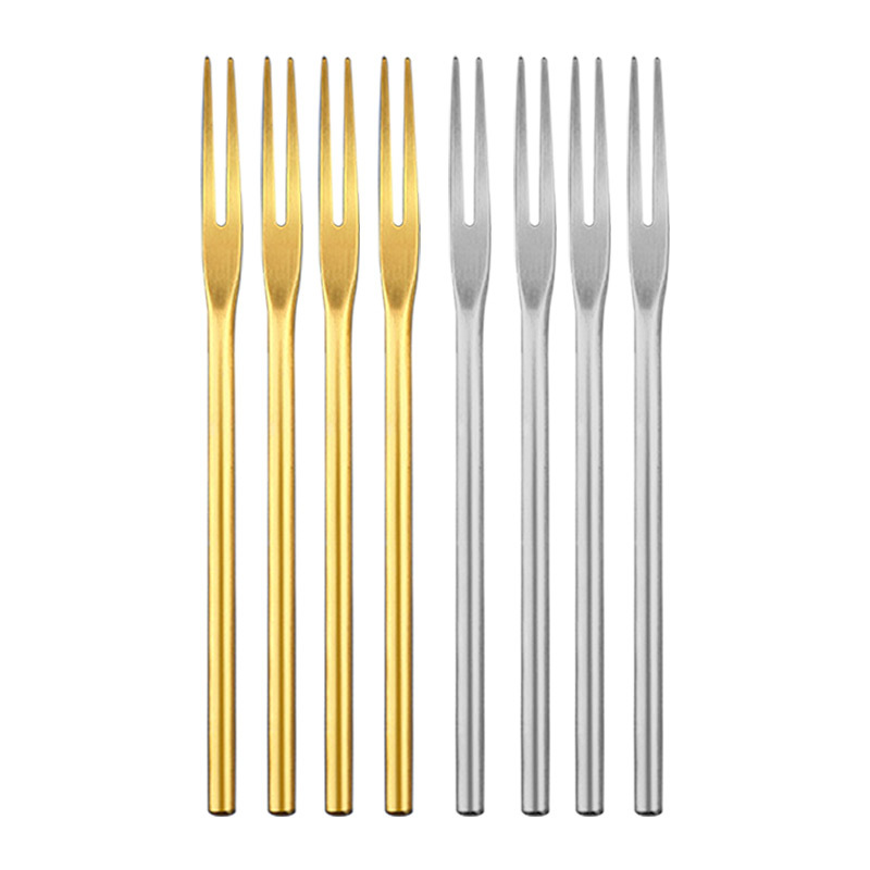 Tenedor de fruta de dos dientes de acero inoxidable, postre de pastel de merienda, Mini vajilla estilo occidental, cubiertos, accesorio de de cocina, 1 ud.