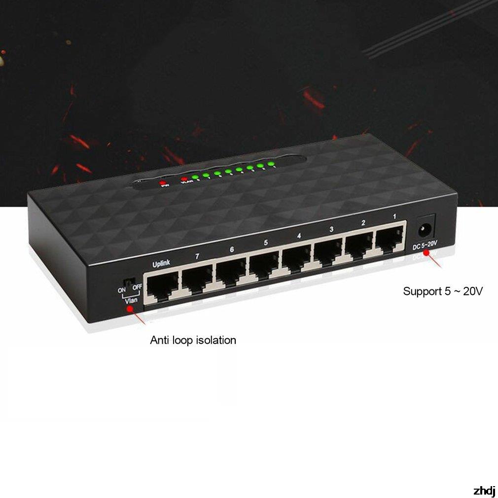 8 Port Gigabit Switcher Ethernet Smart High Performance 1000Mbps Ethernet Network Switcher RJ45 Hub Injector
