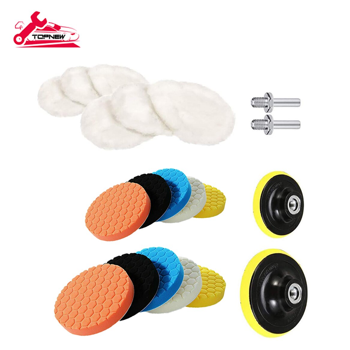 Almohadillas de esponja para pulir taladro de 5 y 3 pulgadas, Kit de almohadillas de lana para pulir el coche, lijado, encerado, sellado, esmalte, 20 Uds.
