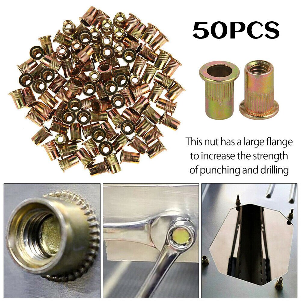 50pcs M10 Nutserts Rivet Nuts Flange Blind Rivnuts Zinc Plated Steel Nut Nutsert M10 Rivet Nuts
