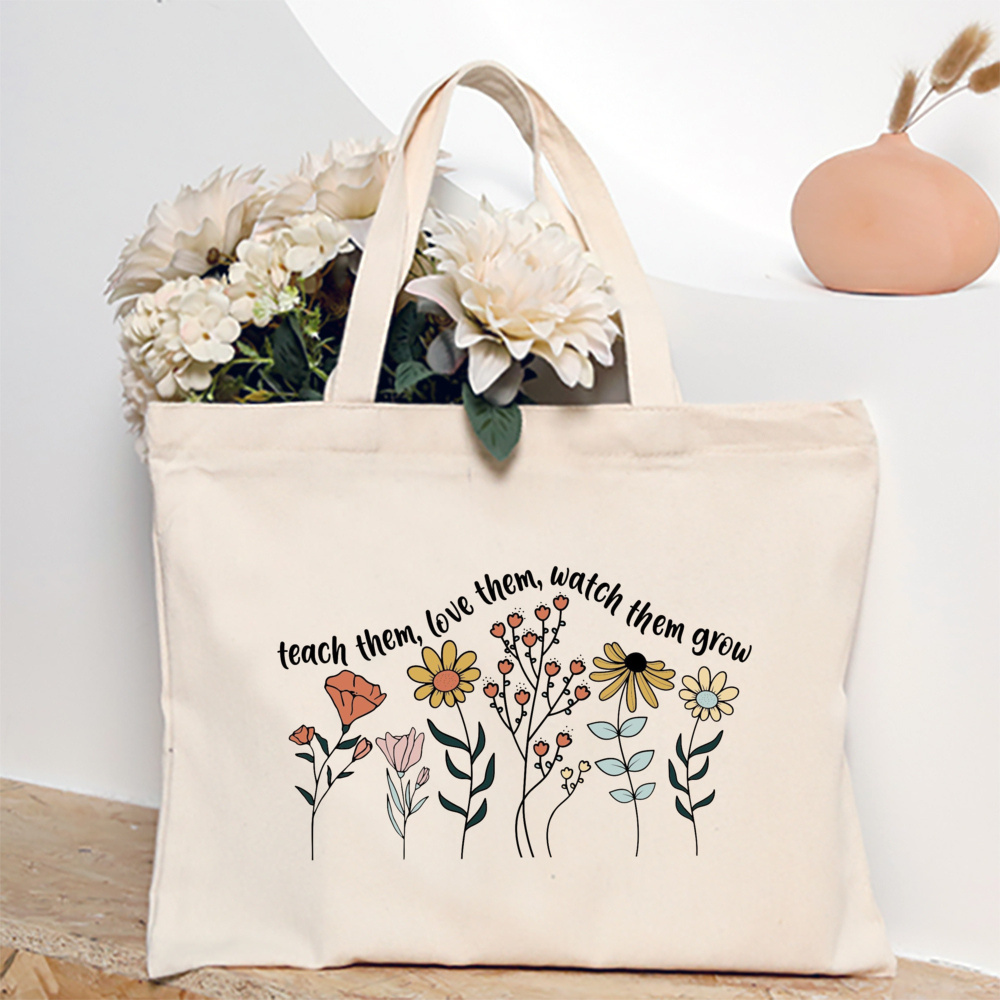 Blumen lehrer aufbringen Druck Einkaufstasche Frauen wieder verwendbare lässige Öko-Stoff Tasche Lehrer Werts ch ätzung besten Lehrer Schild: Koralle