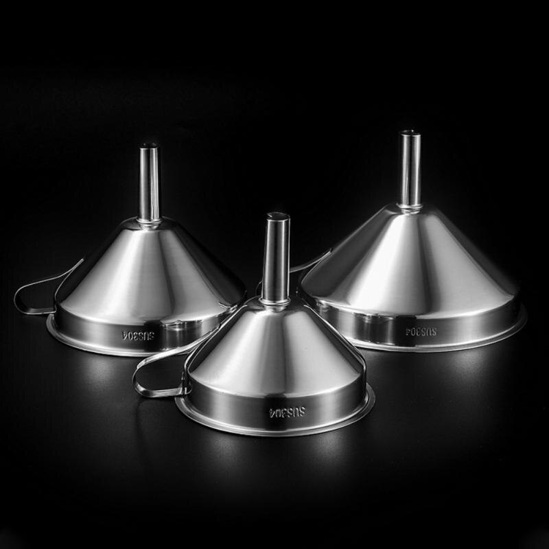 Embudo de cocina de acero inoxidable de tolva para líquidos Metal embudo Filtro de embudo de boquilla para Canning casa herramientas de cocina