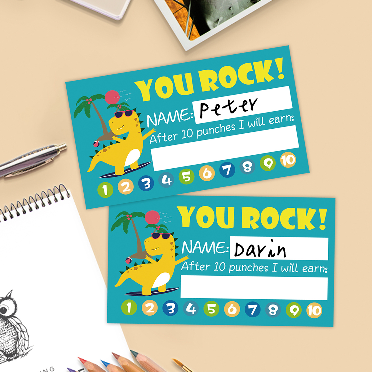 50 Uds. Tarjetas perforadas de incentivo de recompensa para niños de dibujos animados de 3,54x1,97 pulgadas para niños, estudiantes, profesores motivados, enseñanza de pequeñas empresas