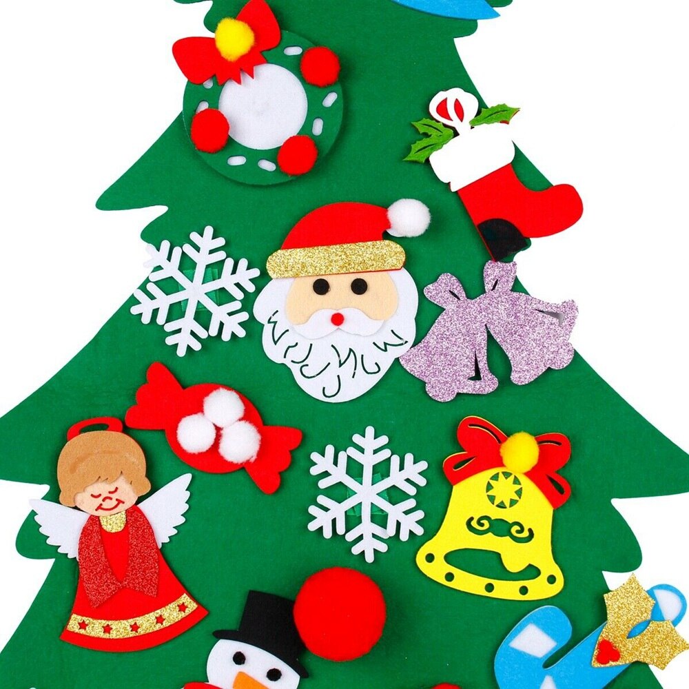 Kids Vilt Kerstboom Met Ornamenten Xmas Diy Deur Muur Opknoping Decor