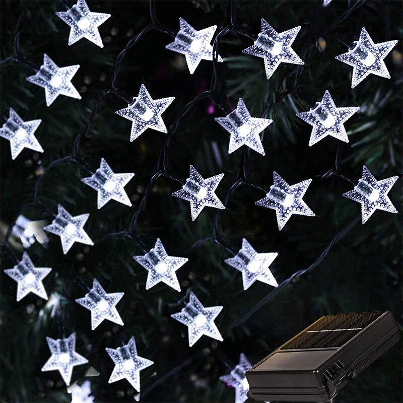 LED Star Solar Garden String Lights Outdoor Solar Powered Lamp Waterproof For Decoration Patio Yard Tree Christmas Wedding Party: White / 6.5M 30LED