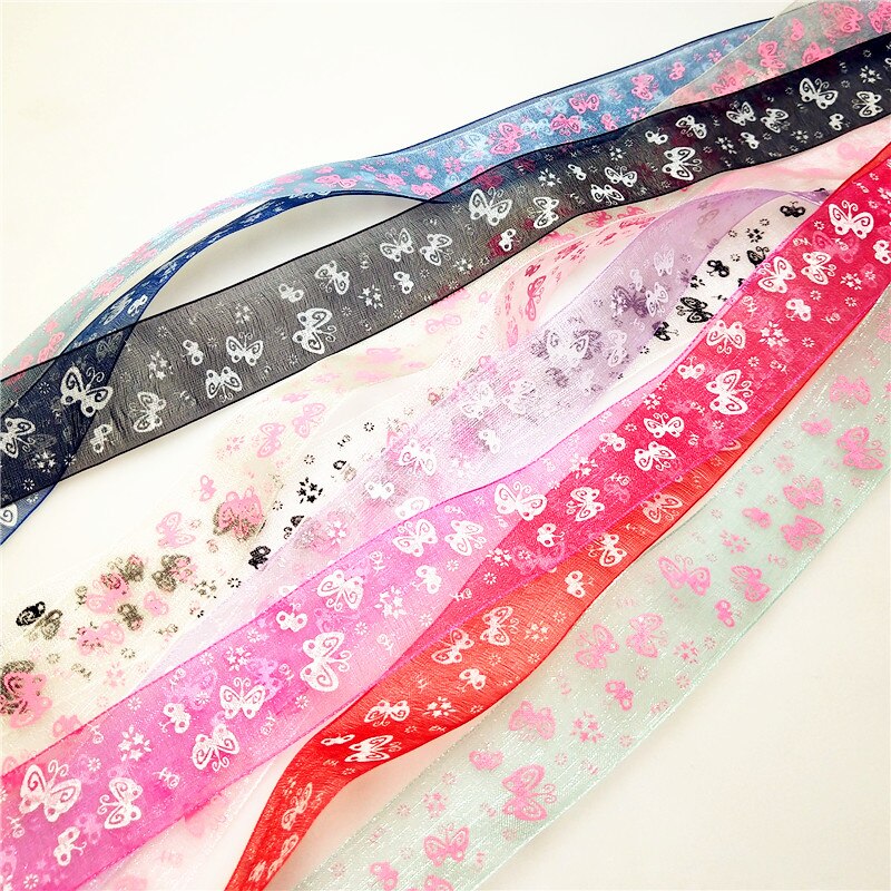 5 meters/partij 25mm Cartoon Vlinder Linten Gedrukt Organza Lint Tape voor Handwerken DIY cadeaupapier Decoratie
