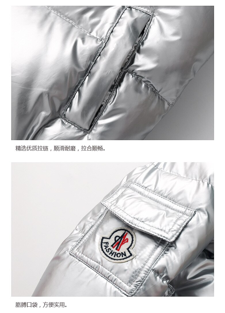 Winter kinderkleding zilver dons katoen gewatteerd grote kinderkleding gewatteerde korte jas jongens en meisjes capuchonjas