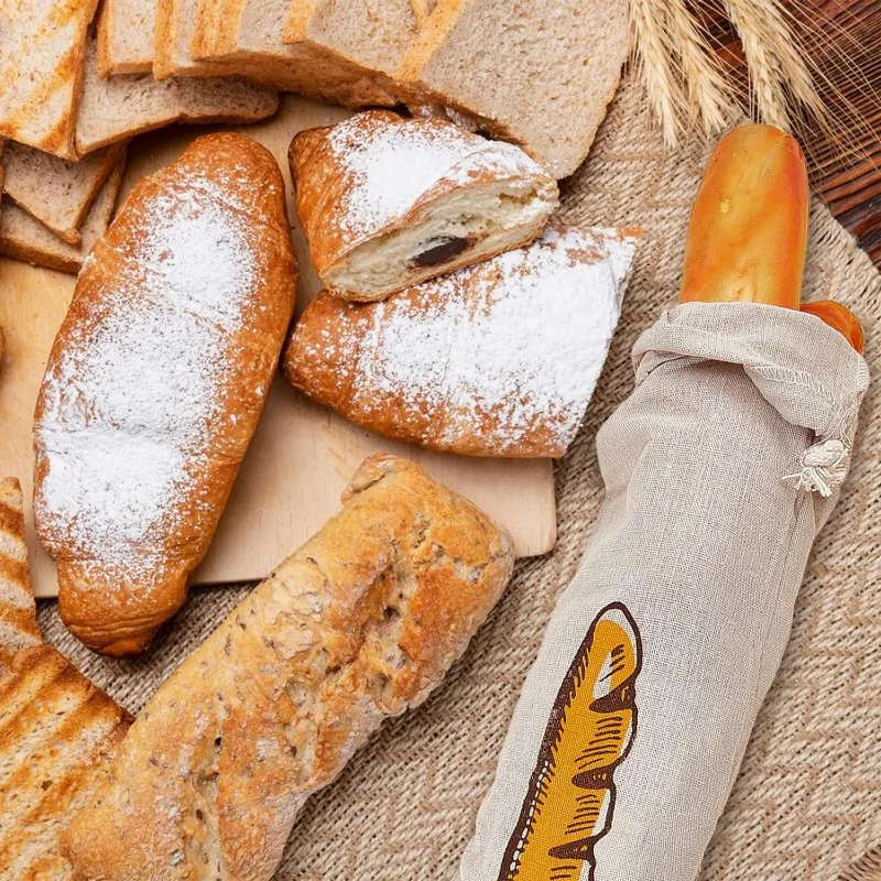 3/1Pcs Linen Bread Bags Large Capacity Drawstring Bread Storage Bags Washable Reusable Loaf Bags for Pastries Baguette Organizer