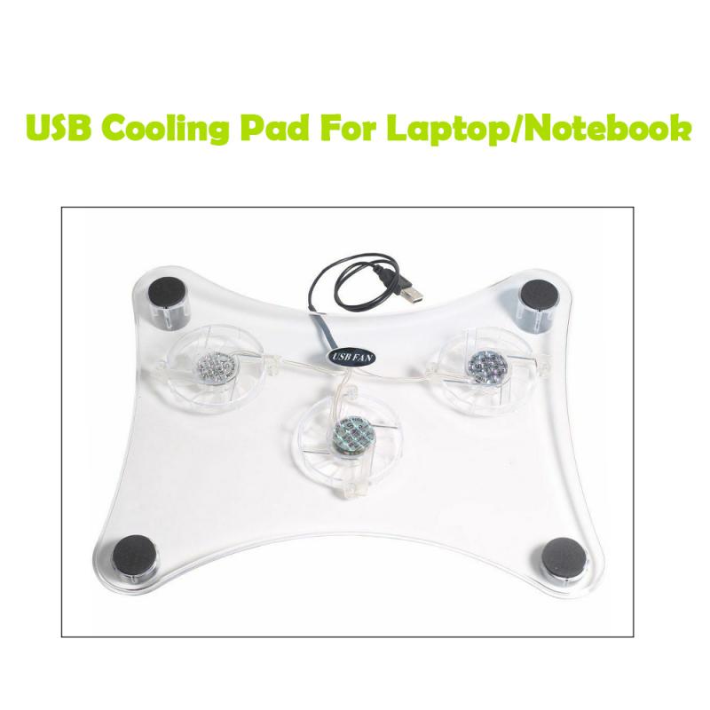 Transparante 3 Fans Usb Cooler Cooling Pad Stand Led Light Radiator Voor Notebook
