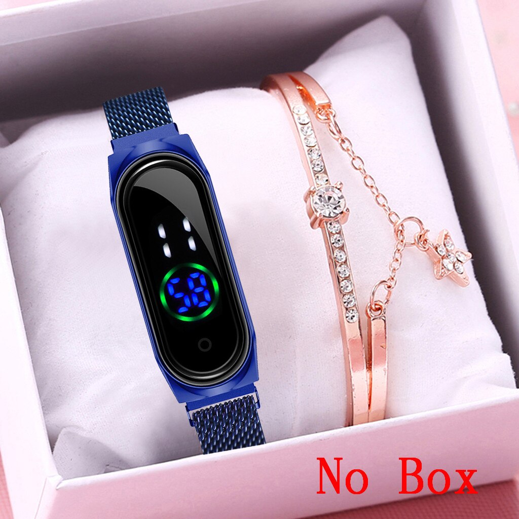 Women Rectangle Touch Screen LED Watches Magnetic Mesh Belt Electronic Clock Digital Wristwatches Bracelet Set Relogio Feminino: blue bracelet