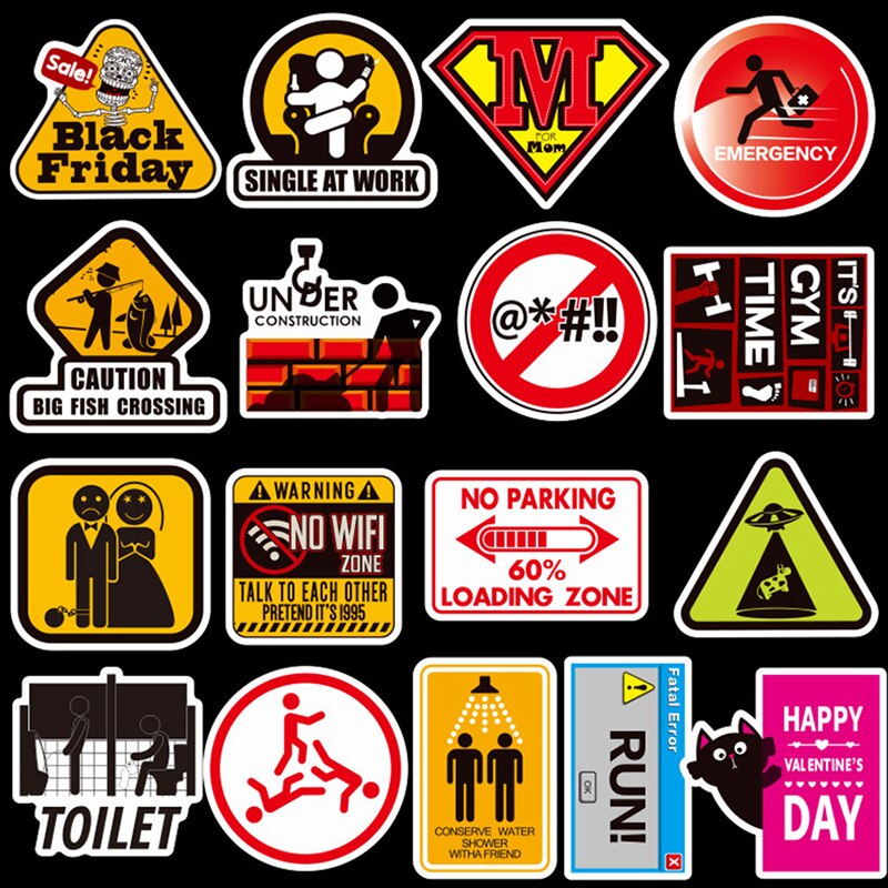 50pcs Warning computer sticker laptop skin vinyl sticker refrigerator suitcase decoration Mixed decal for MacBook/HP/Xiaomi