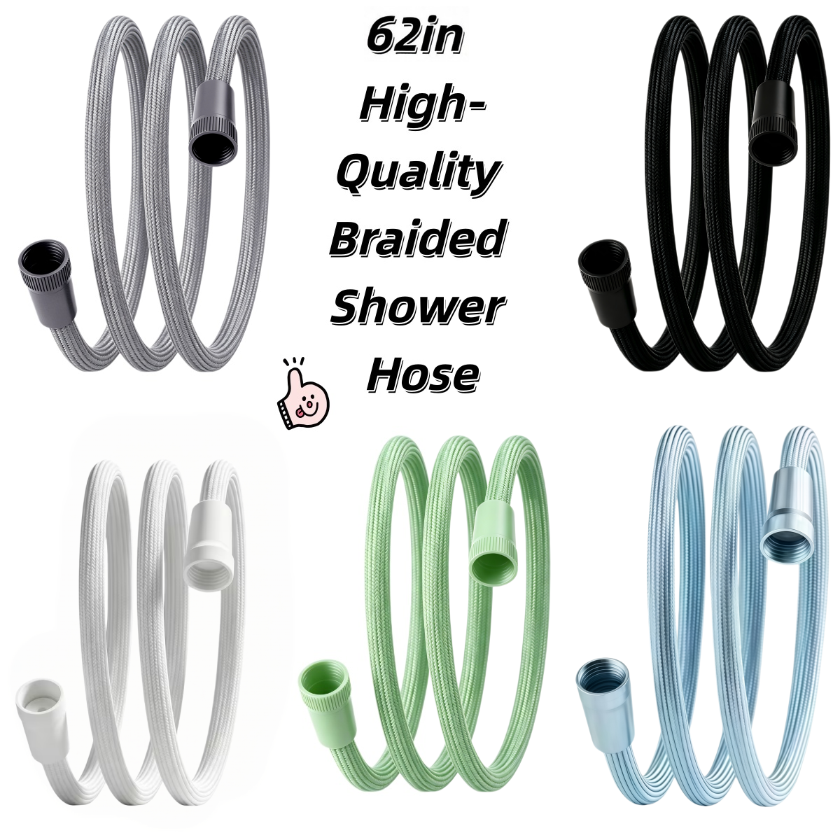 Nylon gevlochten doucheslang 160 cm/62 inch, extra lange flexibele slang met ABS-connectoren, lekvrij, hoge druk, anti-burst voor warm water