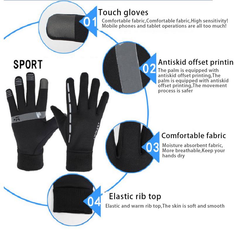 1 Pair Cycling Anti-skid Touch-screen Winter Spring Sports Thermal Gloves Men And Women Grab Velvet Thin Reflective Gloves
