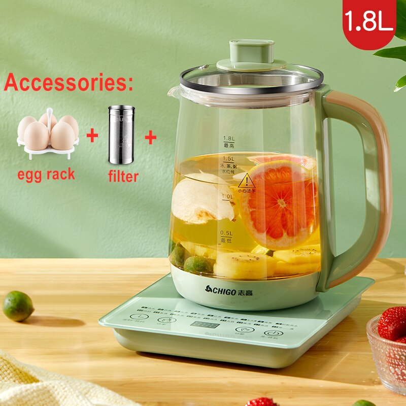 Multifunctional Electric Glass Kettle Healthy Pot Cooker Water Boiling Tea Porridge Machine 220V/ 110V 1.8L EU/ UK/ AU Plug