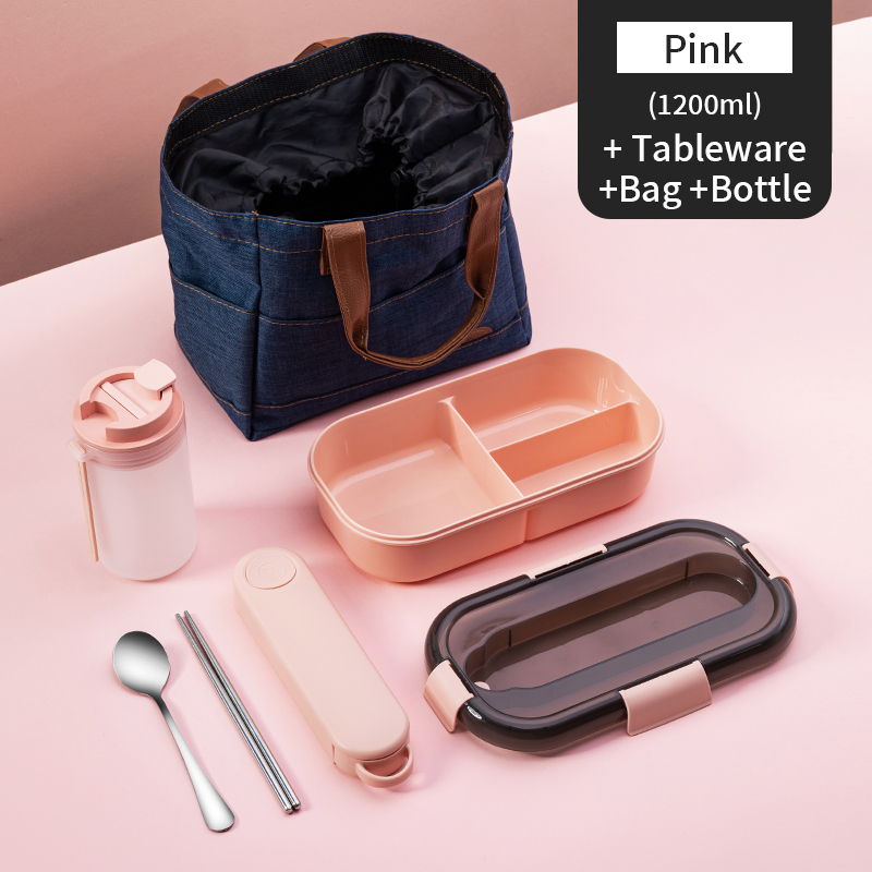 WORTHBUY Microwave Lunch Box For Kids School Plastic Food Container Leak-Proof Bento Lunch Box With Compartment Lunch Container: C Pink Set