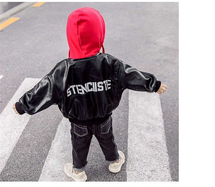 Jongen Jassen Lederen Kids Jassen Hooded Mode Kinderen Bovenkleding Lente Herfst 2022-014