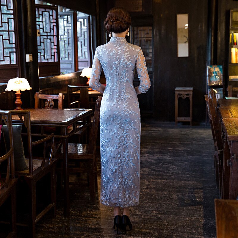 Sexy Dames Lange Cheongsam Borduurwerk Chinese Traditionele Qipao Zomer Vintage Elegante Qipao Jurken