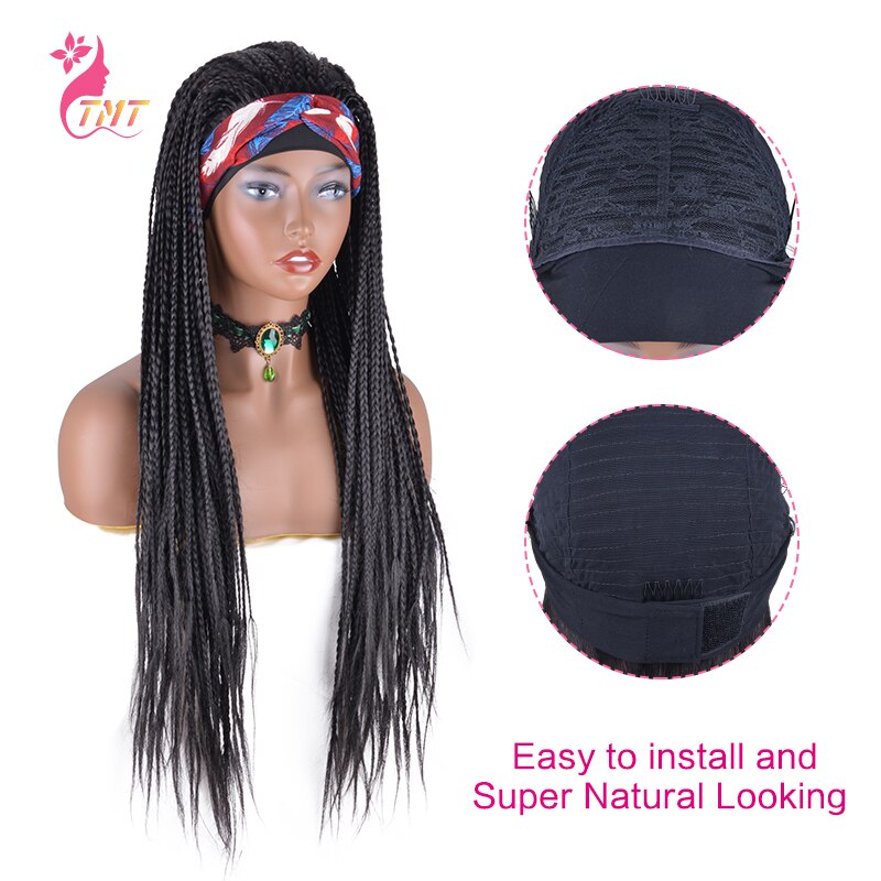 Braided Wigs With Headband Full Synthetic Wig Box Braids Wig Headband Wigs For Women Easy to Wear