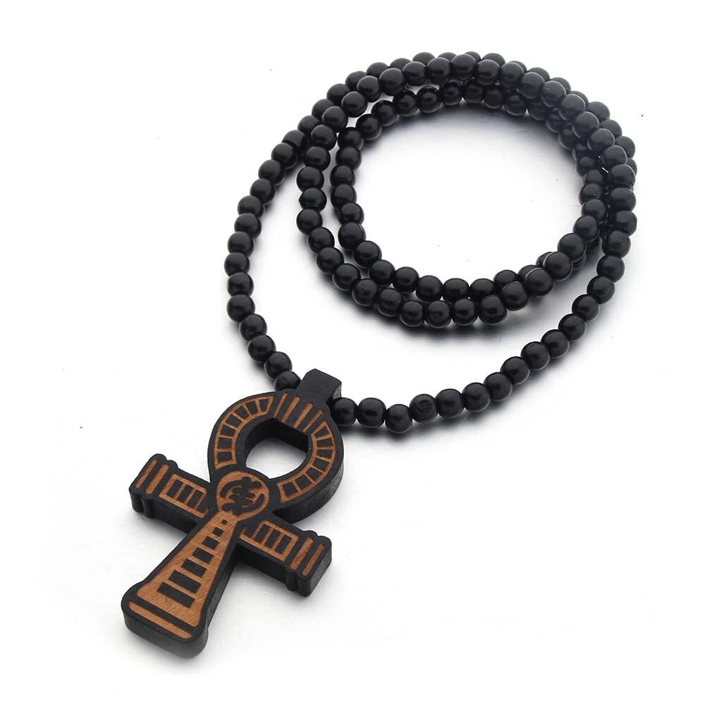 Retro træ brun kort kors vedhæng træ perler halskæder til mænd kvinde rosenkrans træ perle betaler religiøse smykker: Da