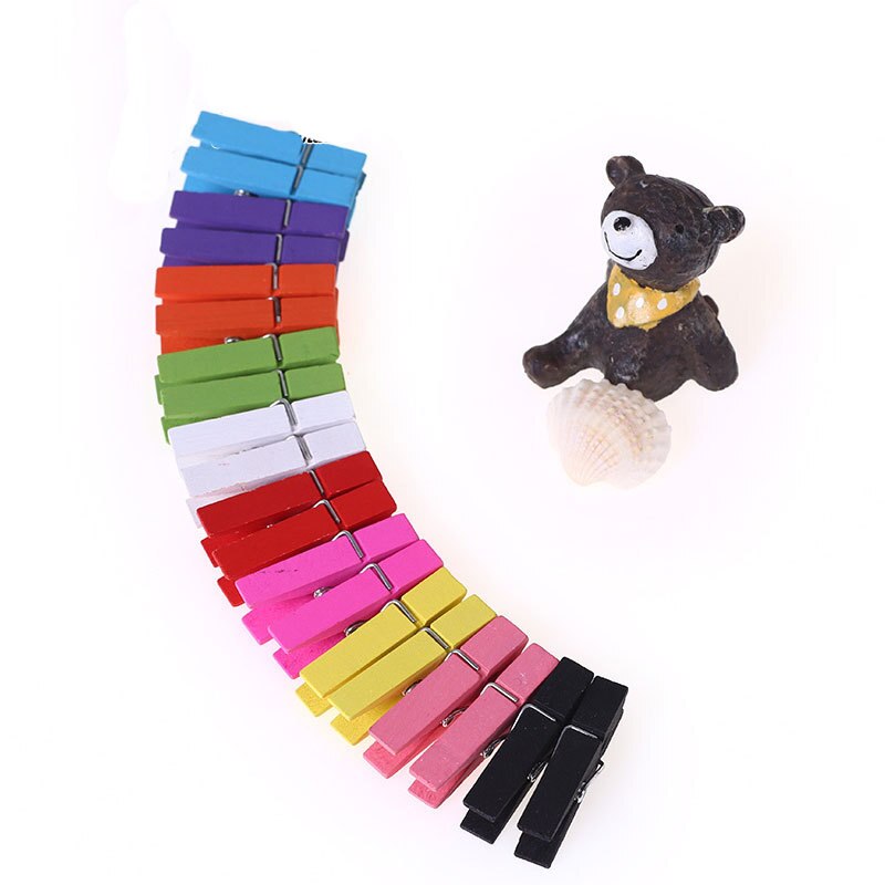 Kleur Kleine Houten Clip Diy Hand-Versierde Houten Kleine Clip Foto Clip Henneptouw Houten Clip Afdichting Clip Arts en Ambachten