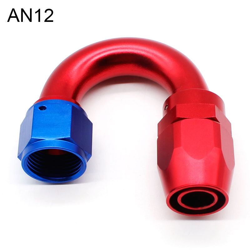 AN4 AN6 AN8 AN10 AN12 Oil Fuel Swivel Hose Anoized Aluminum Straight Elbow 45 90 180 Degree Hose End Oil Fuel Reusable Fitting: 180degree AN12
