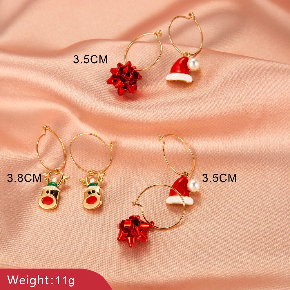 8Seasons Christmas Tree Snowflake Wreath Bell Hoop Earrings Women Multicolor Xmas ，1 Set /1 Pair: 7