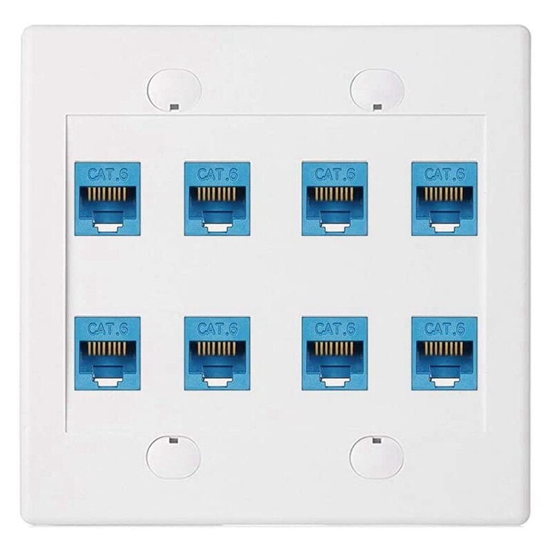 Ethernet Wall Plate 8 Port - Double Gang Cat6 RJ45 Keystone Jack Network Cable Faceplate Female to Female - Blue: Default Title