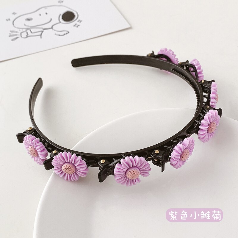 Kinderen Leuke Bloem Gevlochten Haarband Gebroken Haar Artefact Meisjes Niet Pijn Haarspeld Hoofdband Haarspeld Hoofdtooi Vrouwelijke: Little Purple Daisy