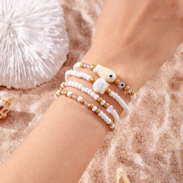 Bohemian Imitation Shell Beads Bracelet For Women Sea Star Turtle Woven Rope Bracelet Handmade Friendship Beach Jewelry: Black Zinc Plated