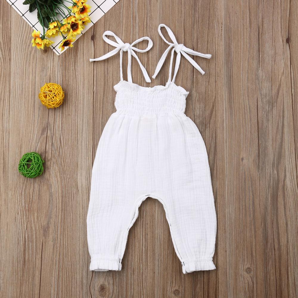 Sommar bebis flickor kläder kläder barn småbarn ärmlös bandage rompers jumpsuit overall spädbarn flickor bomull playsuit
