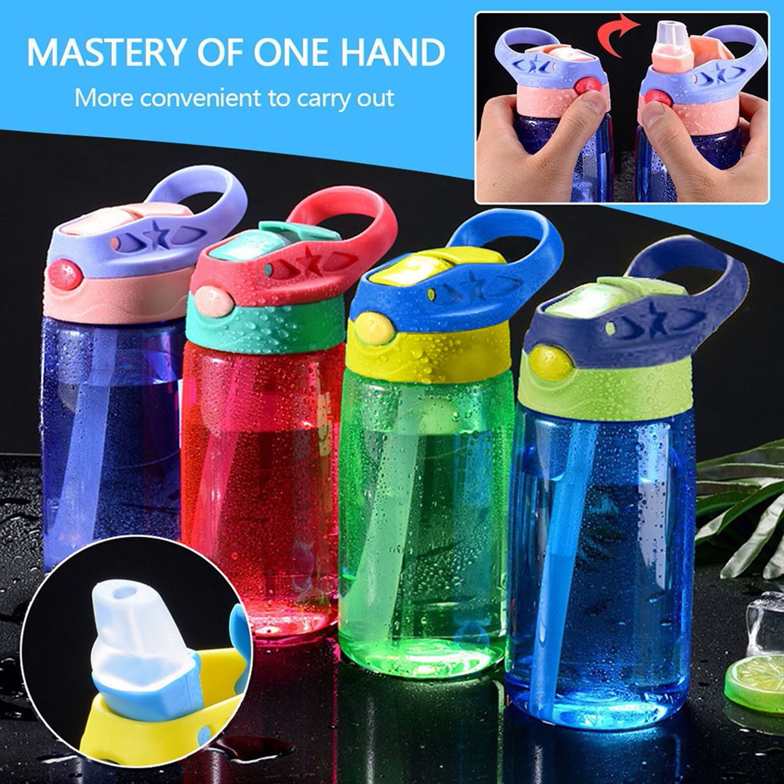 25 #480Ml Kinderen Waterfles Met Stro Deksel En Handvat Gebruik Voor School Kinderen Fles Kinderen Ketel draagbare Bidon