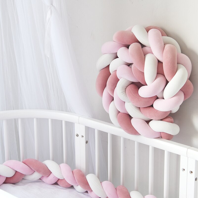 2M Baby Bumper Bed Braid Knot Kussen Kussen Bumper Baby Bebe Wieg Protector Cot Bumper Room Decor Nordic Weven suikerspin: pink powder white