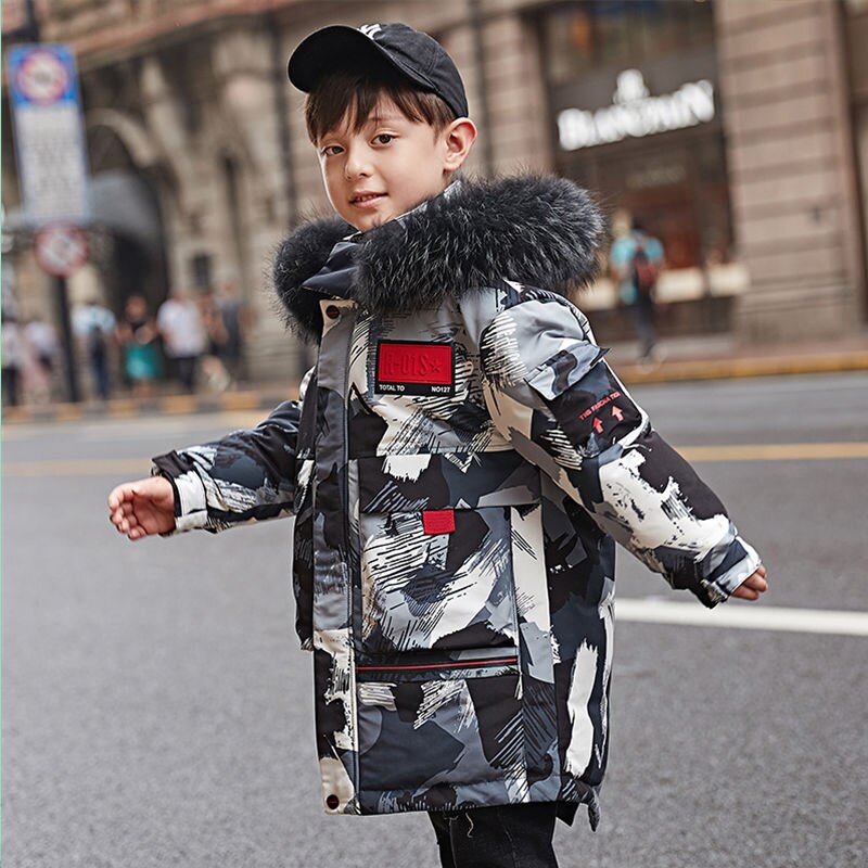 10 11 12 Jaar Tiener Jongens Camouflage Gewatteerde Fur Hooded Jassen Winter Vermomming Jas Kids Tiener Kleding Bovenkleding Outfits