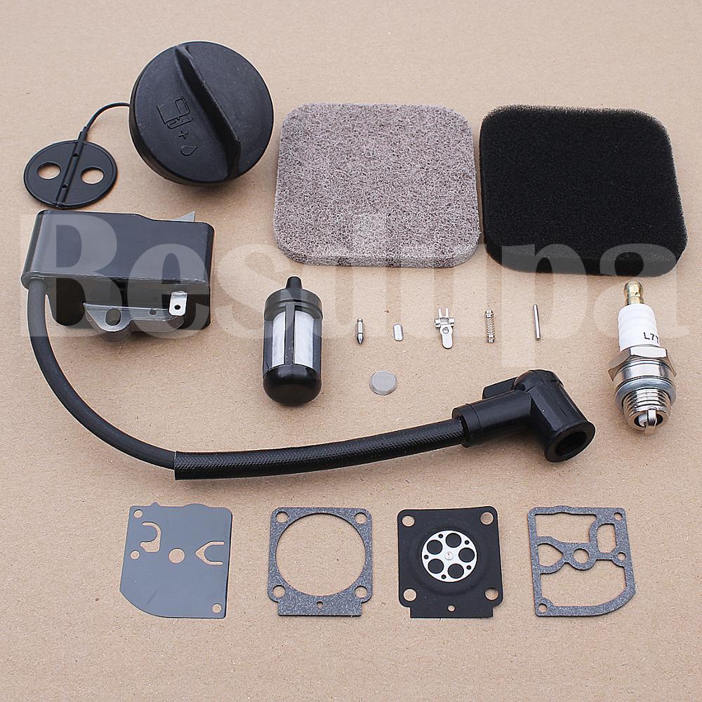 Zündspule Luft Kraftstoff Filter Gas Cap Für Stihl FS75 FS80 FS85 Trimmer 4137 124 1500 w Zündkerze Carb reparatur Kit