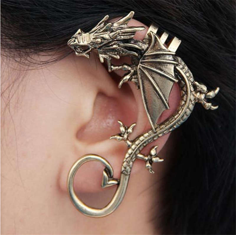 Vintage slang draak oorbellen wikkel clip kraakbeen voor vrouwen mannen oor clip manchet punk retro oorbel sieraden: E090 bronze