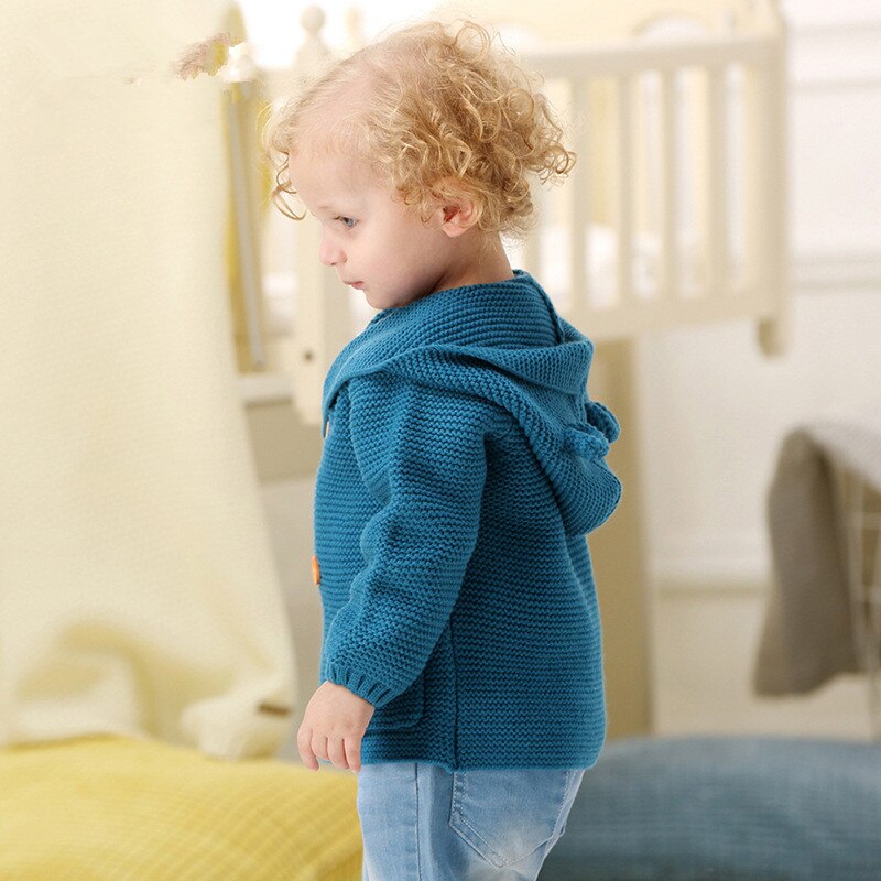 Strik cardigan sweater til baby dreng 0-2t spædbørn børn trøje hætte tøj til småbørn tøj varm hættetrøje jakke parka børn: Blå / 6m
