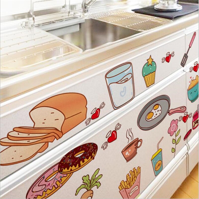 1PCS Cartoon DIY Kitchen cabinet stickers for Kitchen Refrigerator Door wall Stickers Decorative Stickers Food Fruit