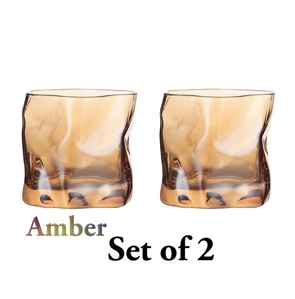 2 PCS 250ml Distorted Shape Whisky Glasses Old Fashioned Glass Water Glass,Juice Glass Set of 2: Amber set of 2