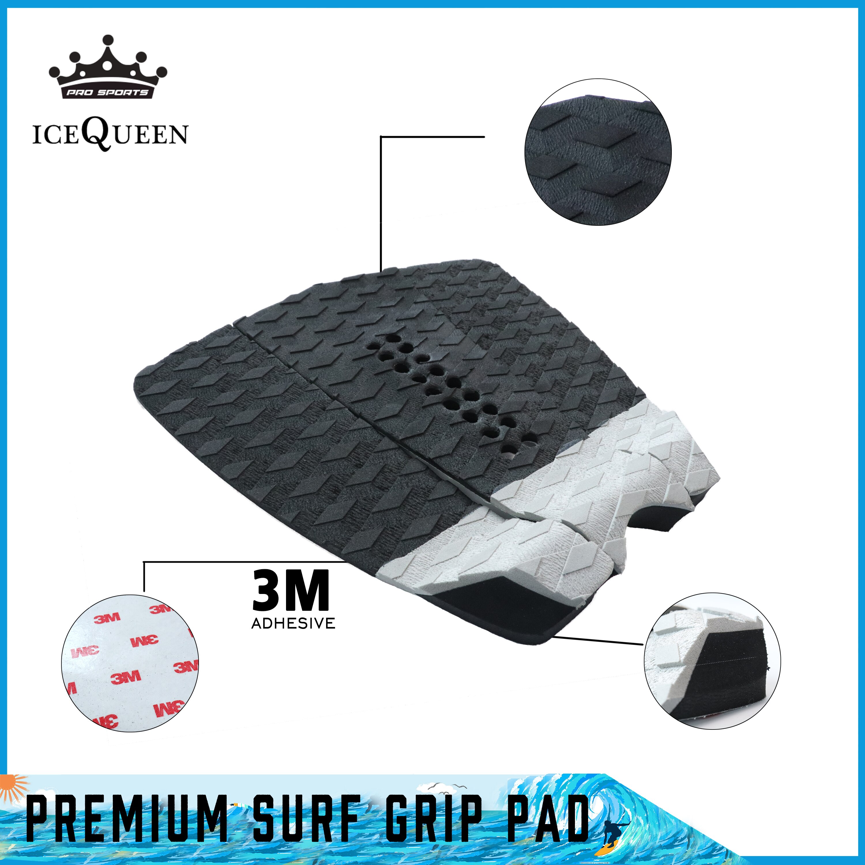 ! Traction Pad - 3 Piece/2 Piece Stomp Pad for Surfing and Skimboard with the Stickiest 3M Adhesive Grips All Boards