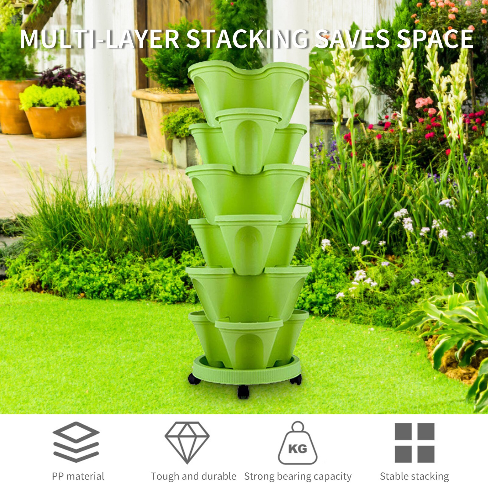 Vertical Stackable Strawberry Planter Pot Removable Universal Wheel Tray Plant Gardening Stacking Seedling Holder Home Garden