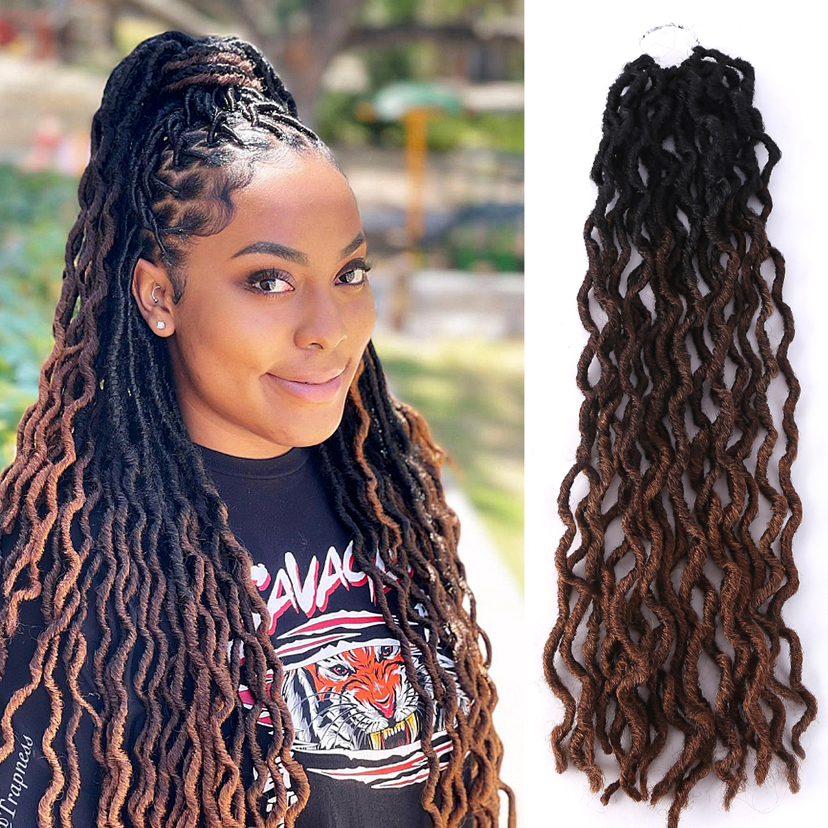 Diosa Faux Locs Crochet pelo suave rizado rastas extensiones de cabello trenzado sintético pelo Ombre Crochet Locs trenzas al por mayor: T1B / 30 / 14 pulgadas