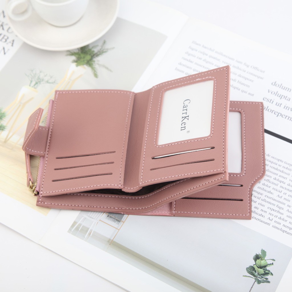 Solid color Women short Wallet Short Zipper Wallet Clutch Bag Female Three-Fold Coin Purse nightmare before christmas#ZC