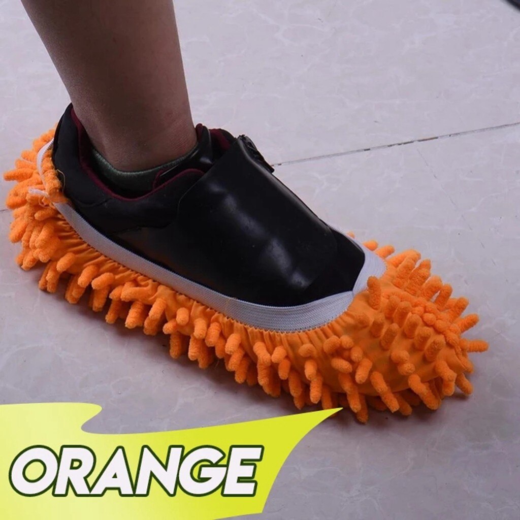 30 ^ 1 stykke mikrofiber moppegulv rengøring dovne fuzzy hjemmesko hus hjem gulvværktøj sko badeværelse køkkenrenser: Orange