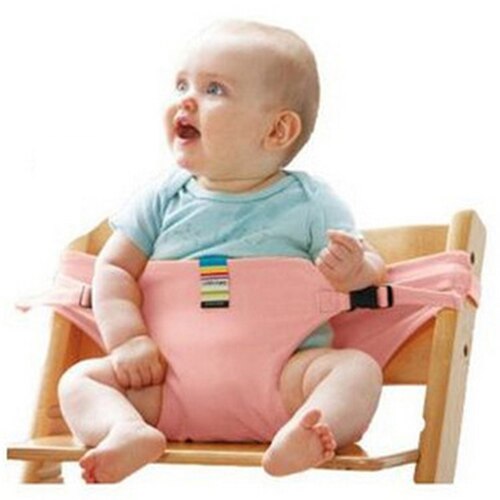 Baby bærbar sæde børnestol rejse foldbar vaskbar spædbarn spisning høj spisebetræk sæde sikkerhedssele fodring høj stol baby: Lyserød